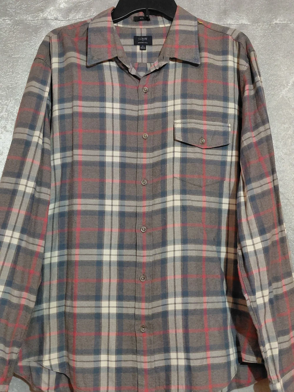 J.crew Men's Brushed Twill Slim Fit Plaid Button Down Shirt Grey SZ-XL